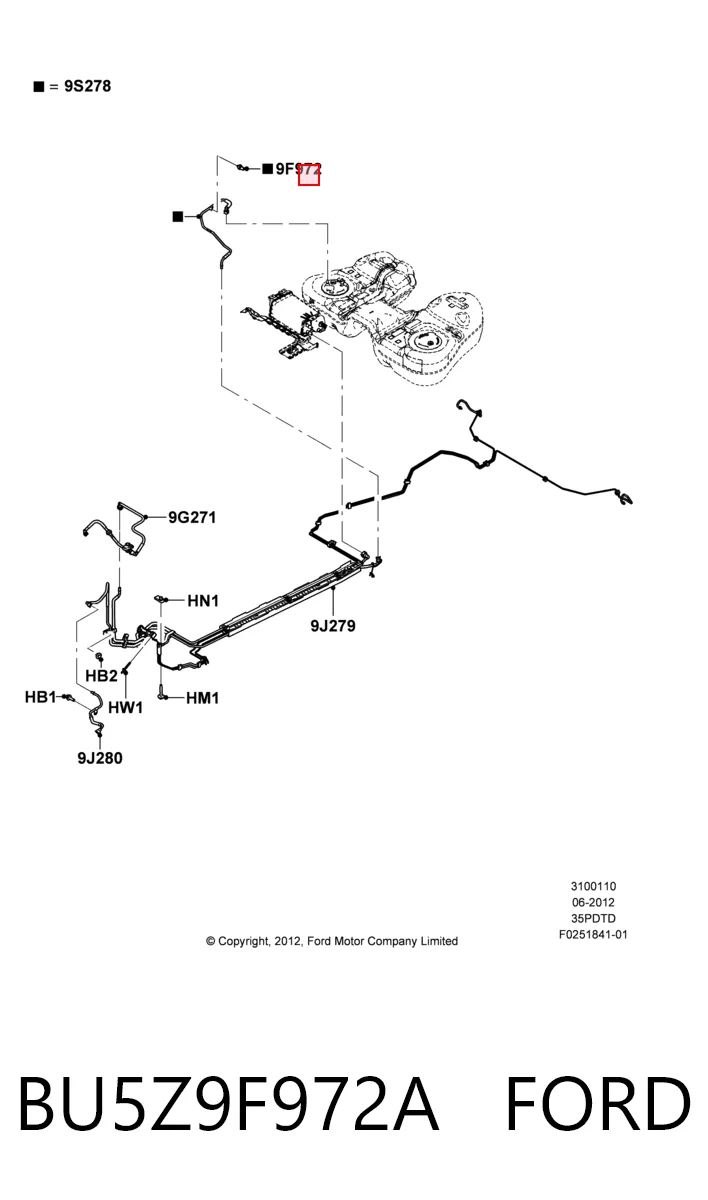 BU5Z9F972A Ford Sensor de presión de combustible