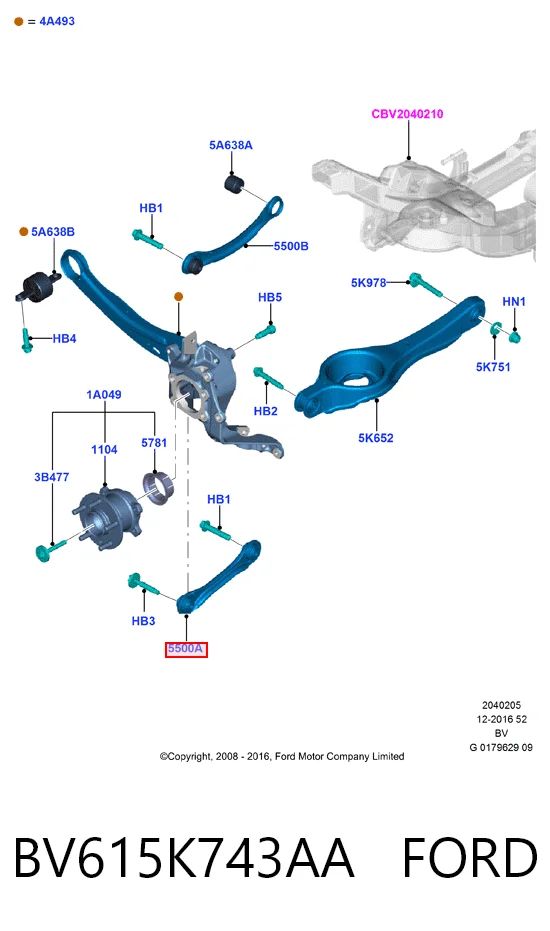 BV615K743AA Ford Brazo inferior trasero izquierdo/derecho