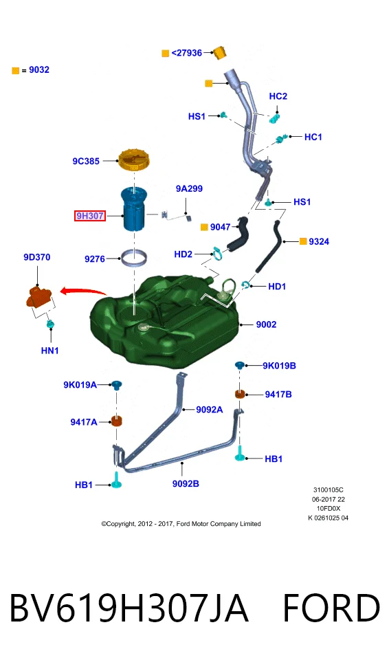 BV619H307JA Ford Módulo de alimentación de combustible