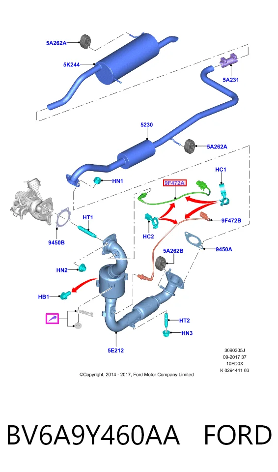 BV6A9Y460AA Ford Sensor de oxígeno previo al catalizador