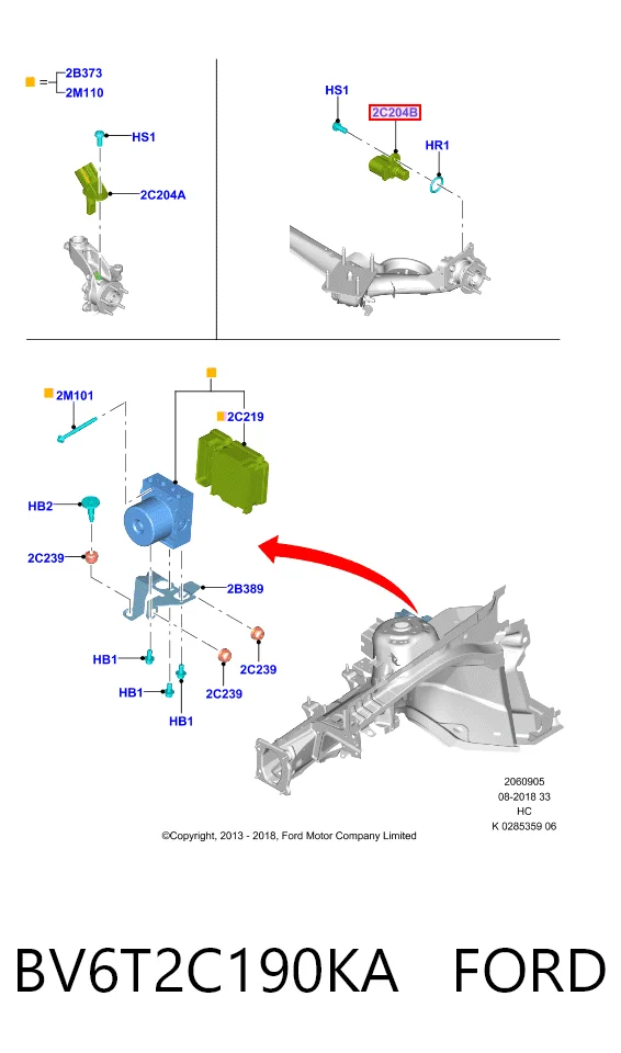 BV6T2C190KA Ford Sensor de freno, trasero