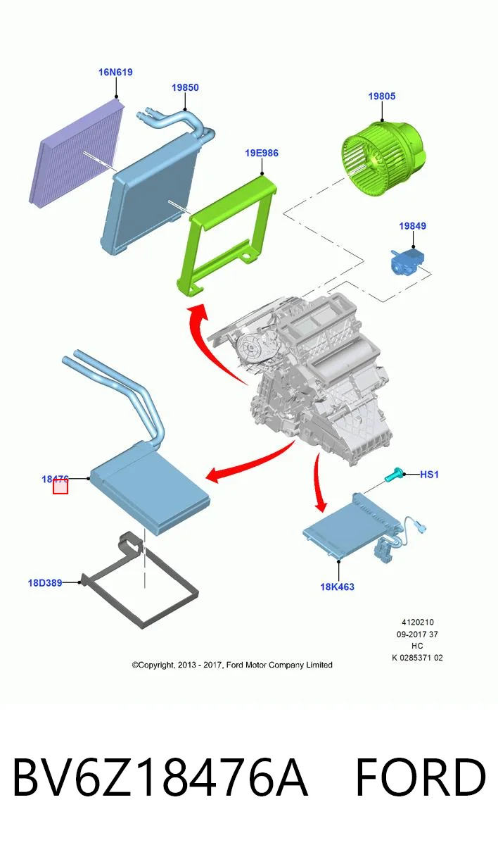 BV6Z18476A Ford Radiador interior