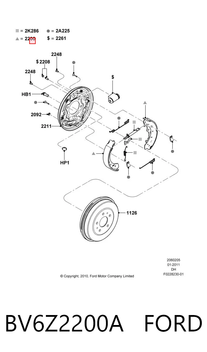 Zapatas de freno de tambor traseras BV6Z2200A FORD