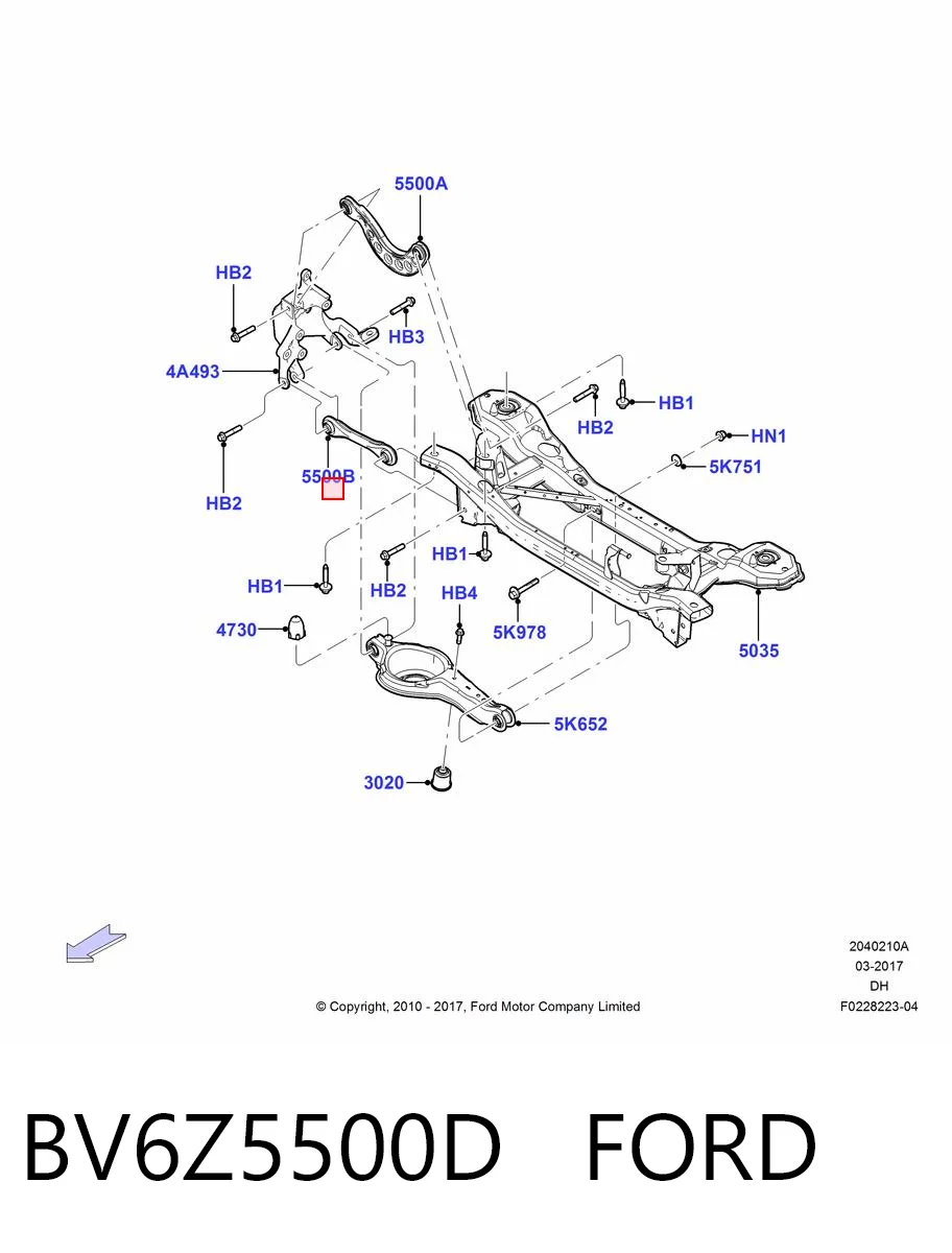 BV6Z5500D Ford Brazo transversal de suspensión trasera