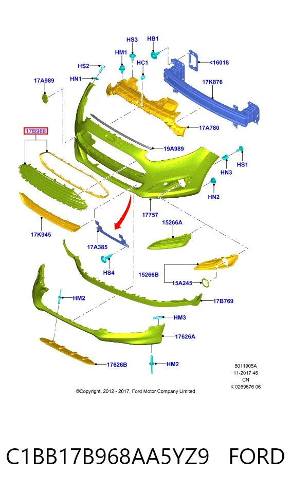 Rejilla de ventilación, paragolpes delantero AND 30853276