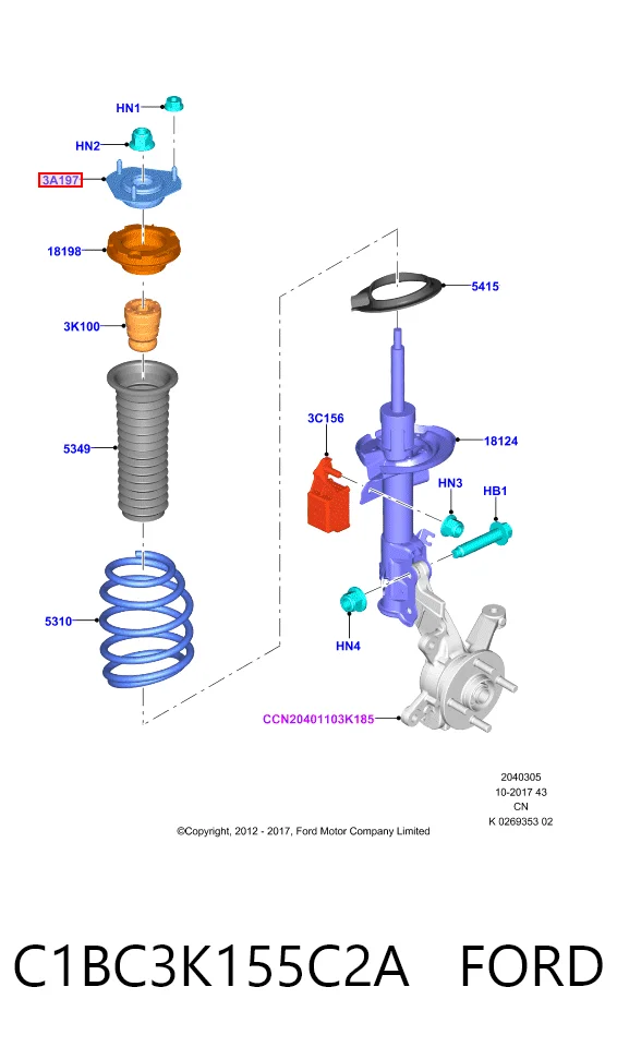 C1BC3K155C2A Ford Soporte del amortiguador delantero