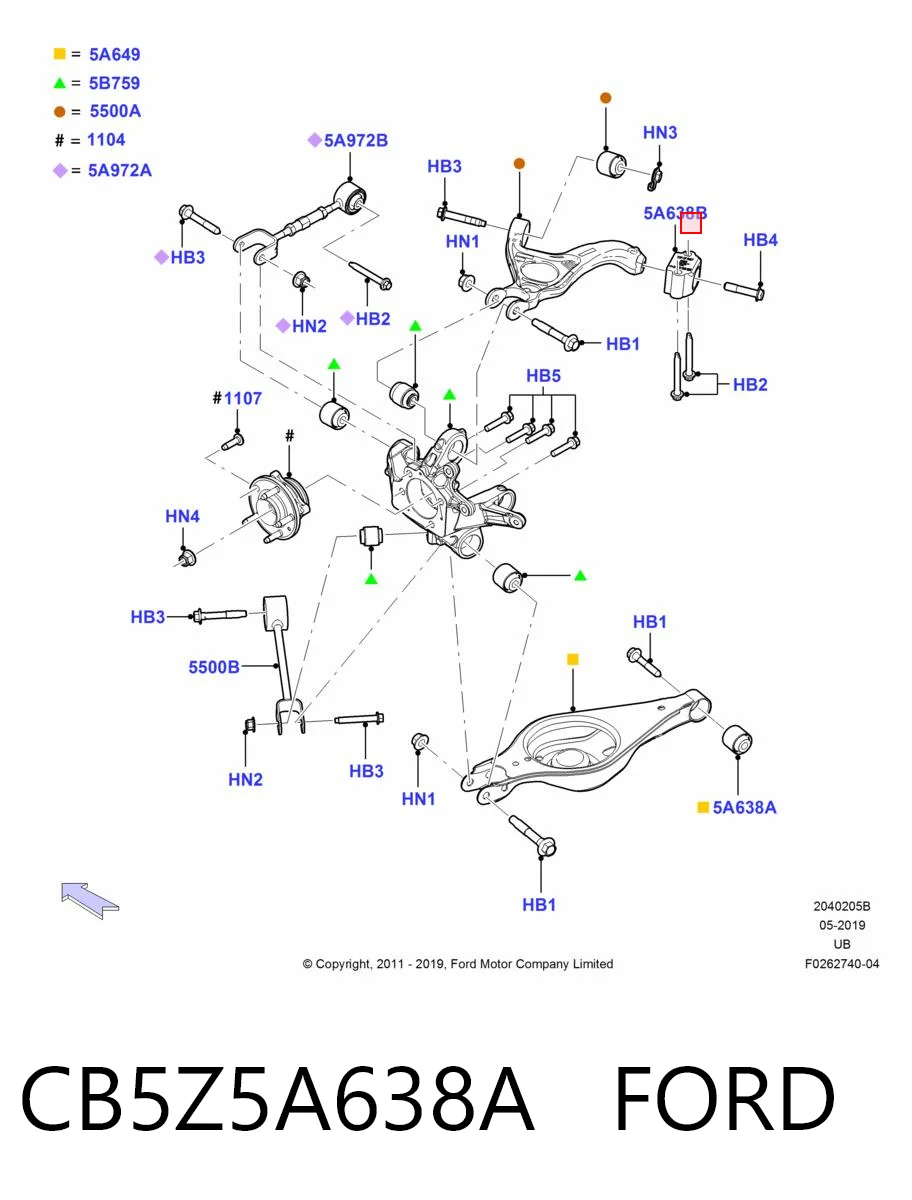 CB5Z5A638A Ford Silentblock del brazo superior de suspensión trasera