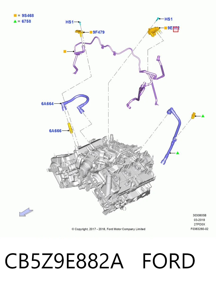 Válvula de recirculación de aire de sobrealimentación de turbina CB5Z9E882A FORD