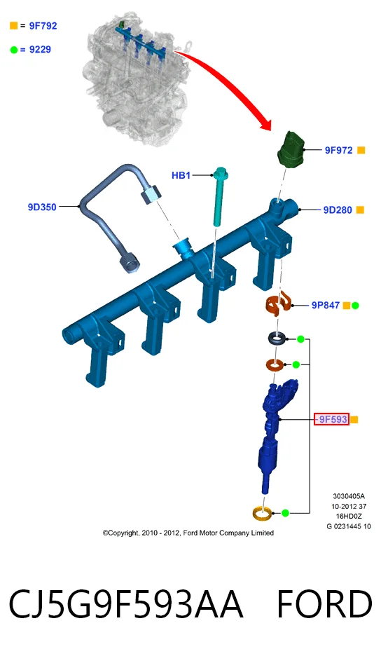 CJ5G9F593AA Ford Inyector de combustible