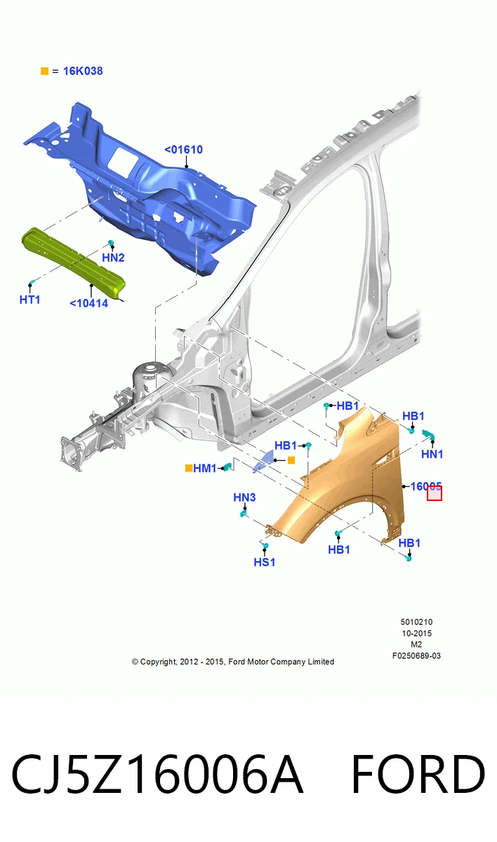 Aleta delantera izquierda CJ5Z16006A FORD