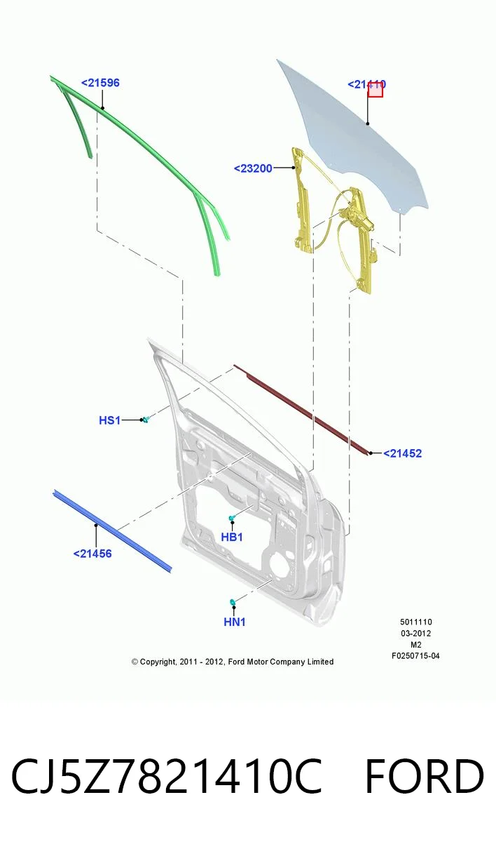 CJ5Z7821410C Ford Luna de puerta delantera derecha
