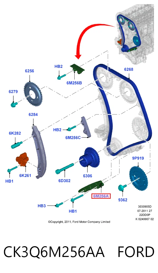  Tensor inferior de la cadena de distribución Ford Transit 6