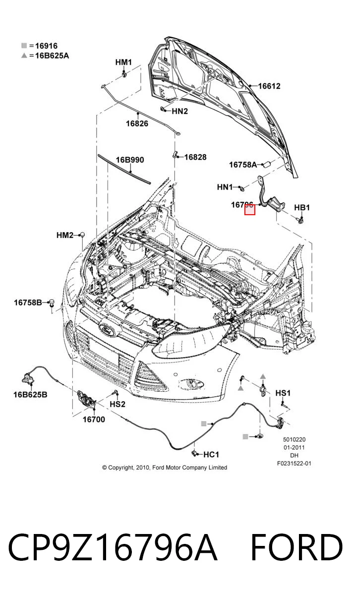 CP9Z16796A Ford Bisagra de capot derecha