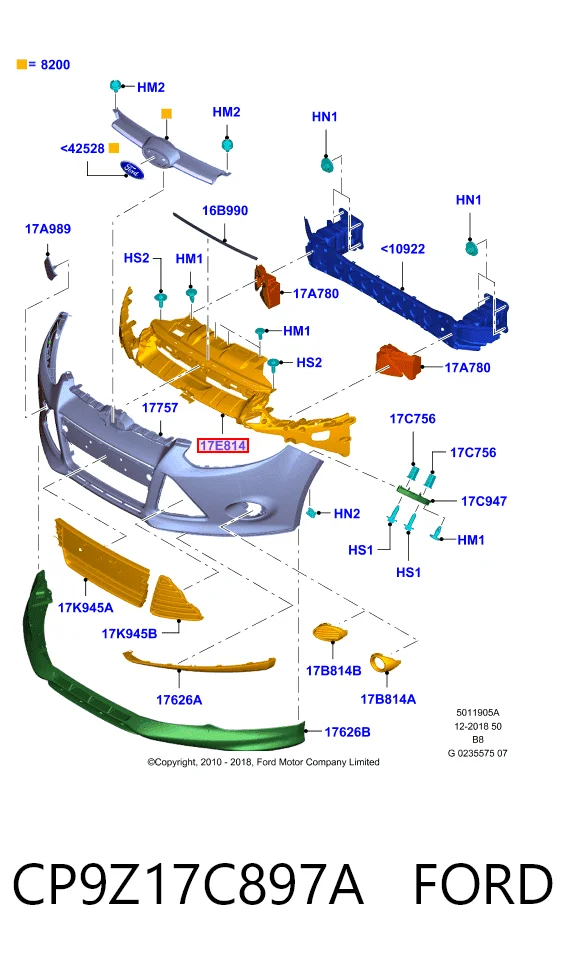 Soporte central del parachoques delantero BM5117E778BA Ford