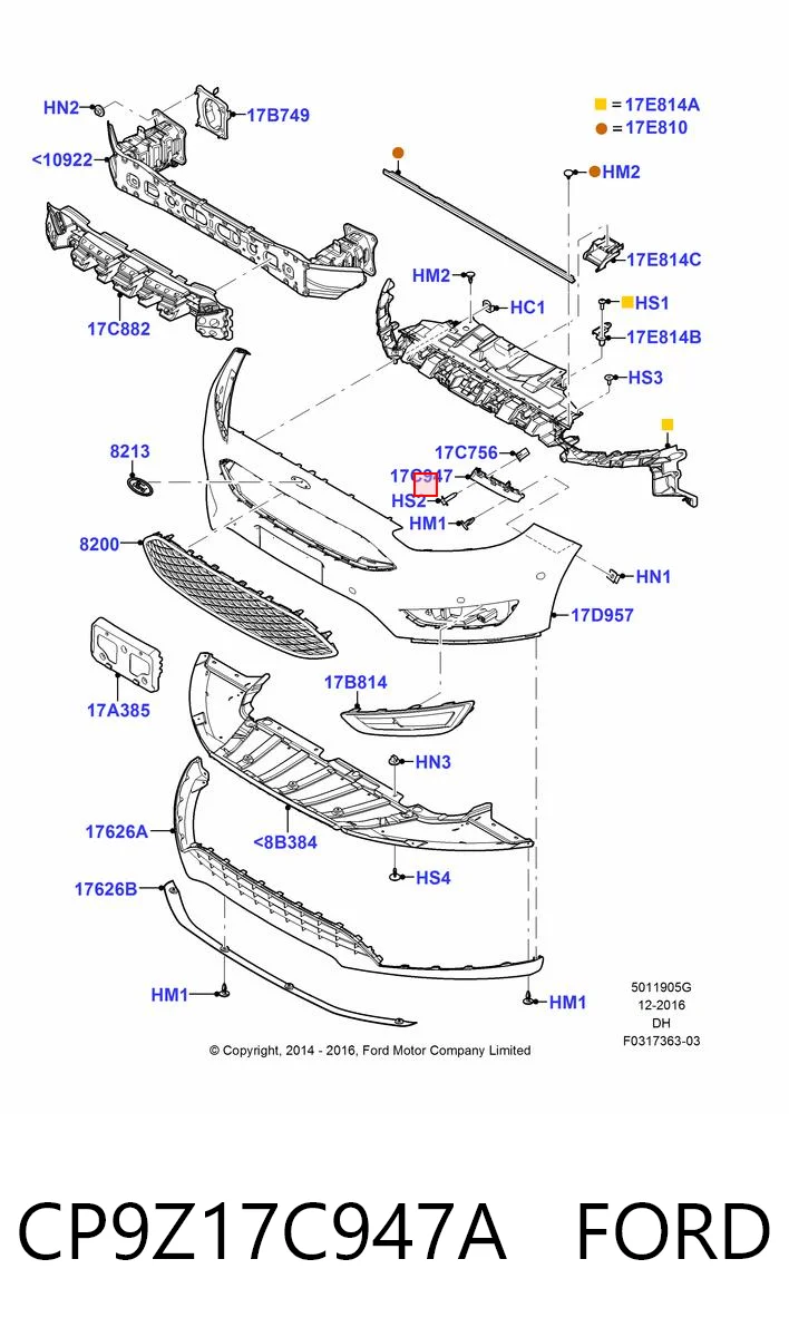 CP9Z17C947A Ford Soporte de parachoques delantero derecho