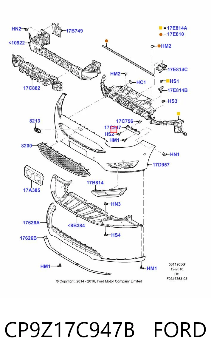 CP9Z17C947B Ford Soporte de parachoques delantero izquierdo