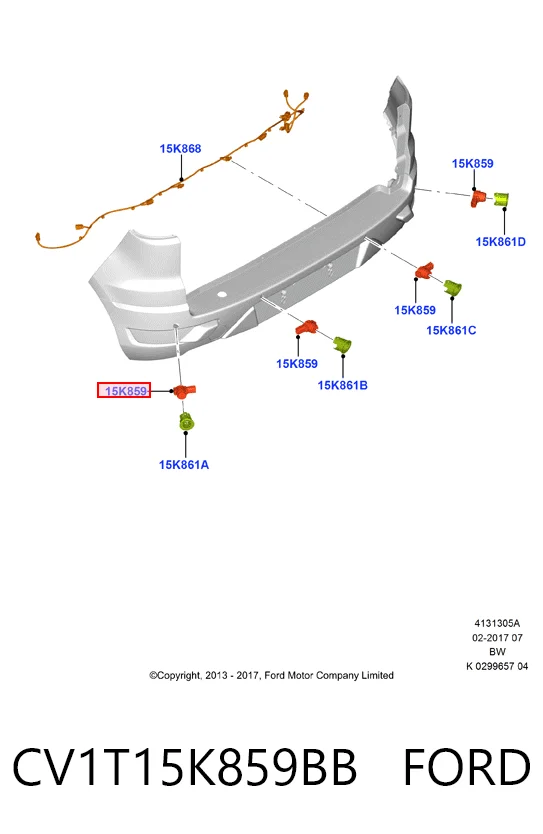 CV1T15K859BB Ford Sensor alarma de estacionamiento trasero 