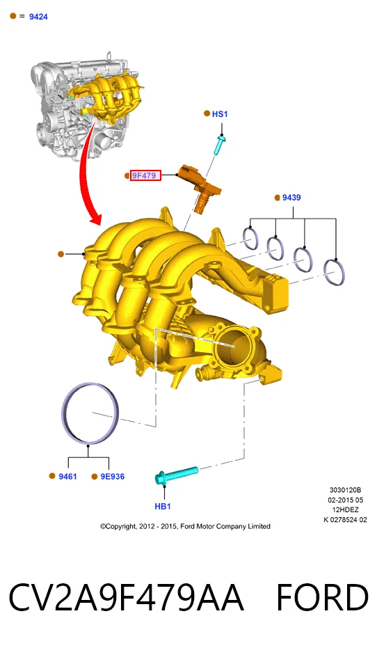 CV2A9F479AA Ford Sensor, presión colector de admisión 