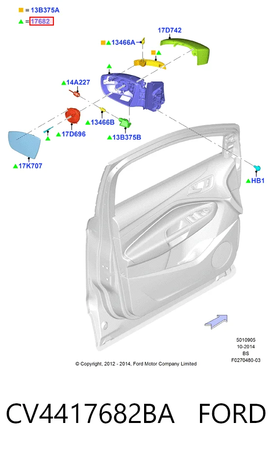 Espejo retrovisor derecho CV4417682BA FORD