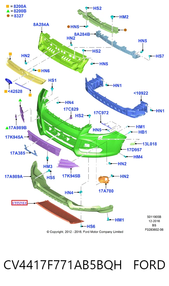 Moldura inferior de la rejilla del parachoques delantero CV4417F771AB5BQH FORD
