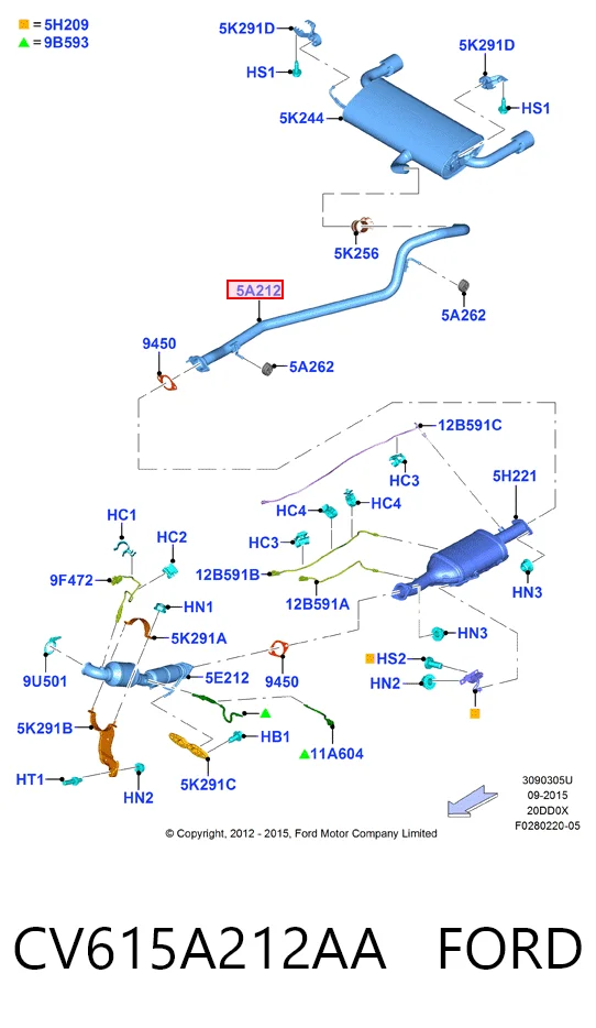 Tubo de escape intermedio a trasero CV615A212AA FORD