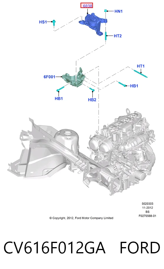 CV616F012GA Ford Soporte de motor derecho