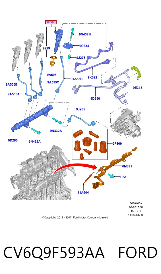 CV6Q9F593AA Ford Inyector de combustible