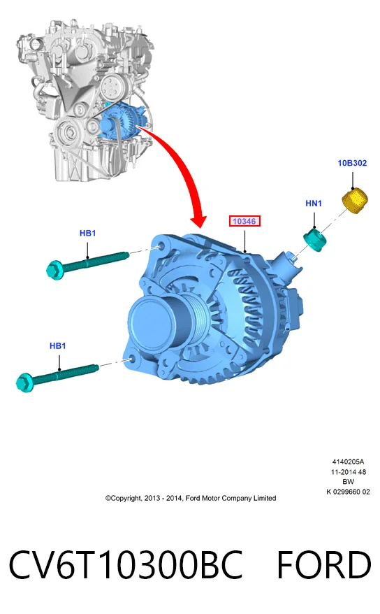 CV6T10300BC Ford Alternador de coche