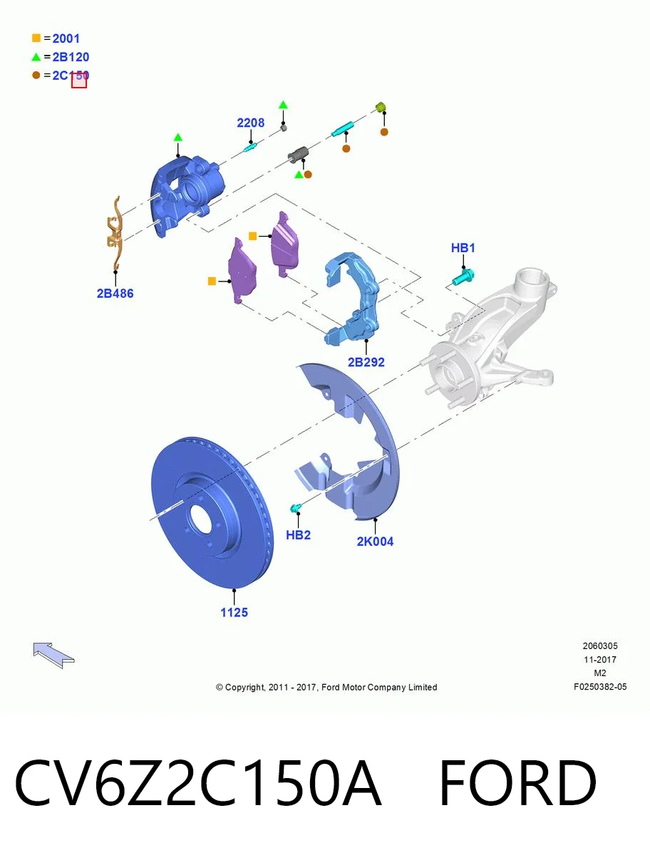 CV6Z2C150A Ford Pasador guía de la pinza de freno trasera