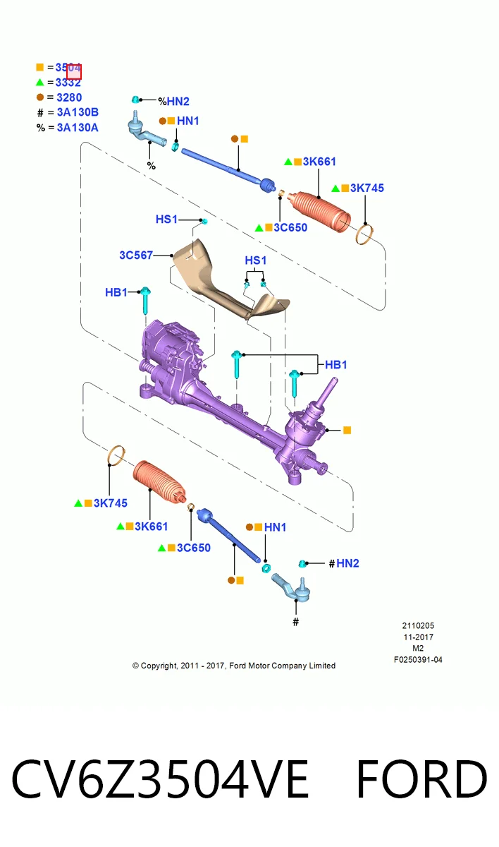 Cremallera de dirección CV6Z3504VE FORD