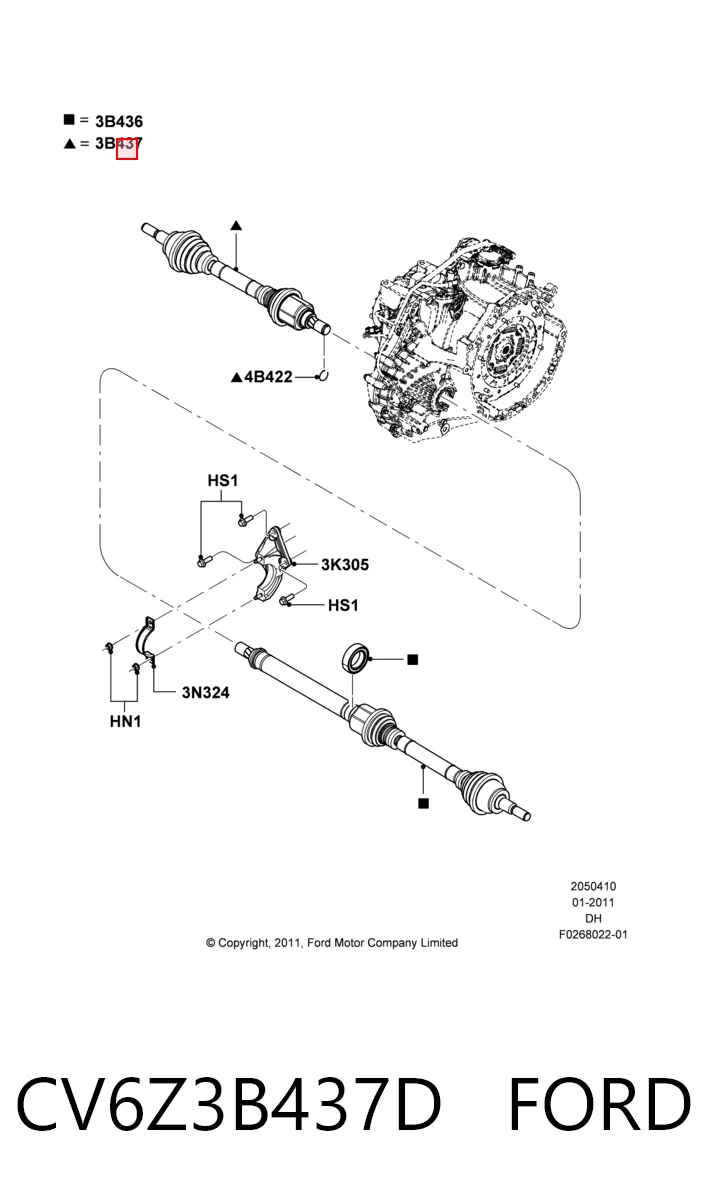 CV6Z3B437D Ford Semieje delantero izquierdo