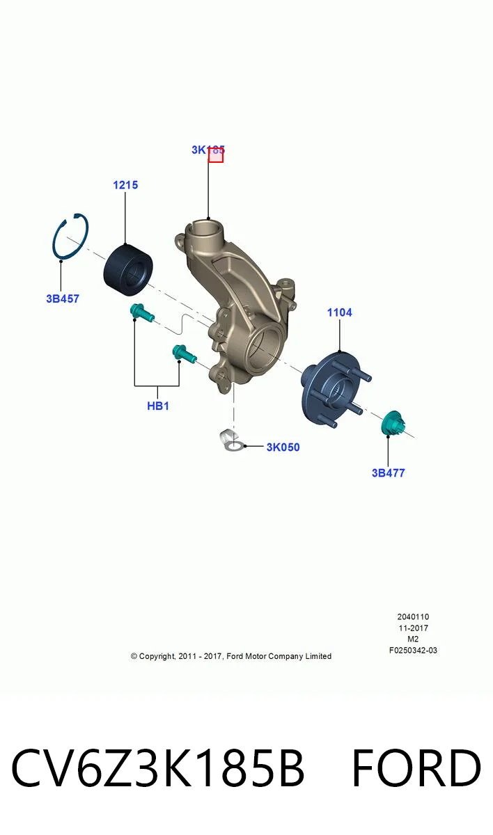 CV6Z3K185B Ford Mangueta delantera derecha