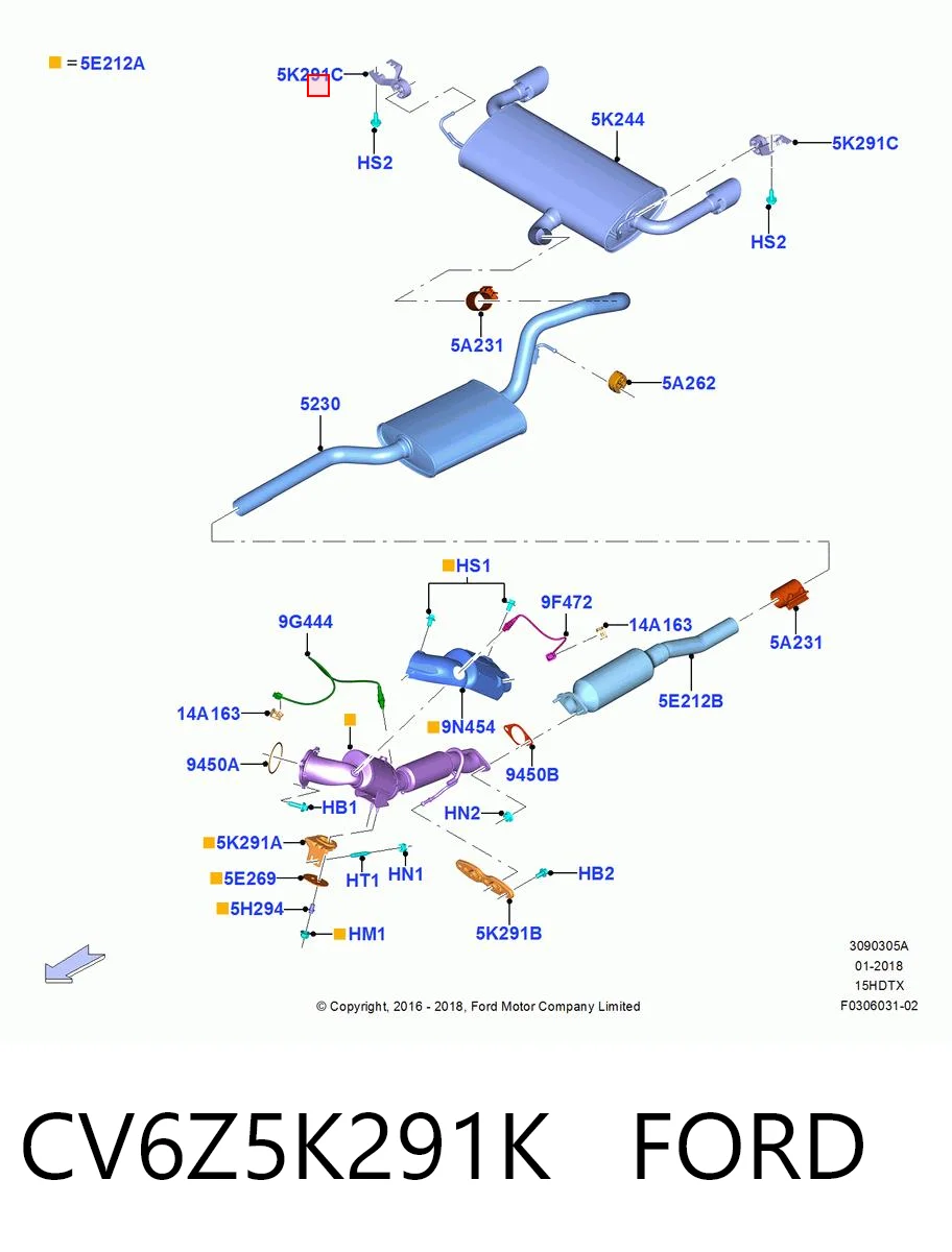 CV6Z5K291K Ford Abrazadera de silenciador trasera