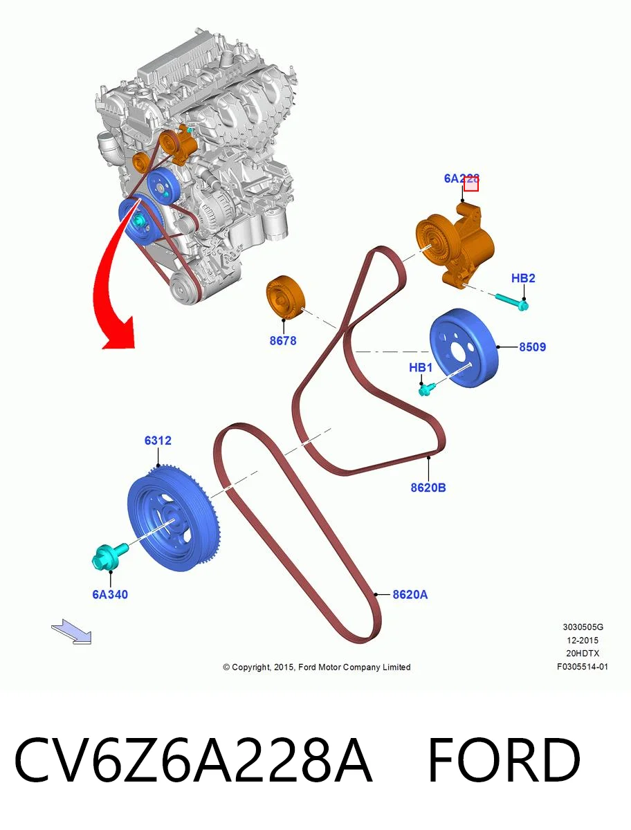 CV6Z6A228A Ford Tensor de correa de alternador