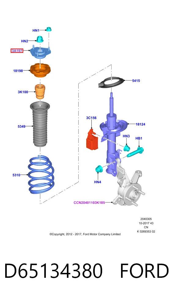 Soporte del amortiguador delantero D65134380 FORD