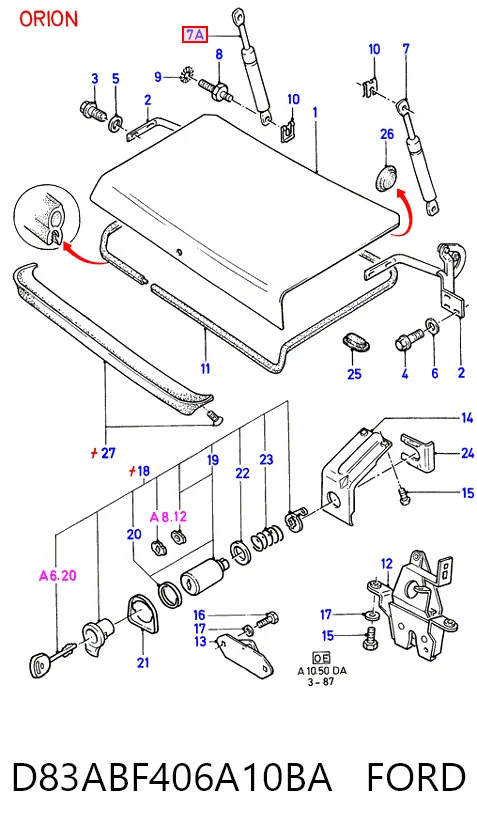 Muelle neumatico maletero Ford Orion I