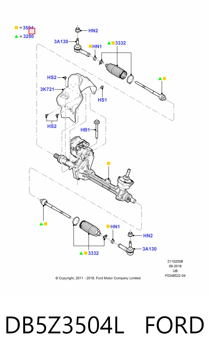 DB5Z3504L Ford Cremallera caja de direccion