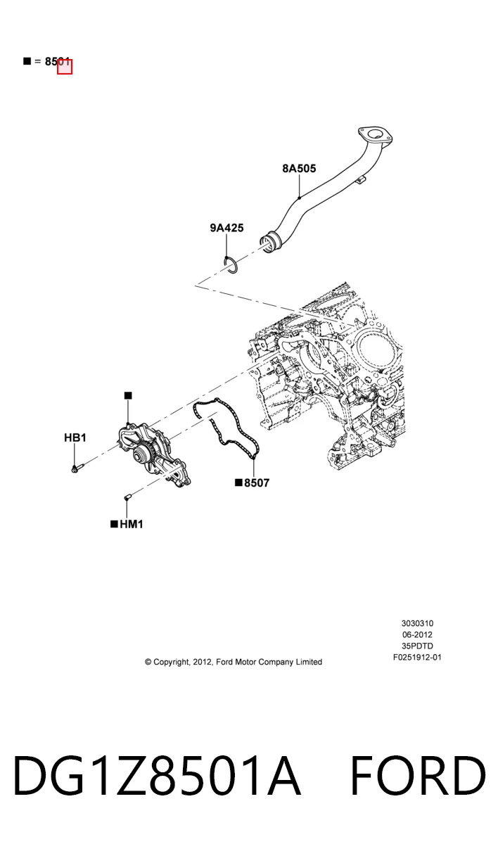 DG1Z8501A Ford Bomba refrigerante coche