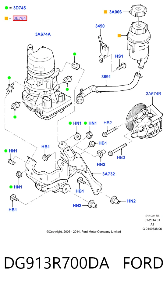 DG913R700DA Ford Depósito de bomba de dirección hidráulica