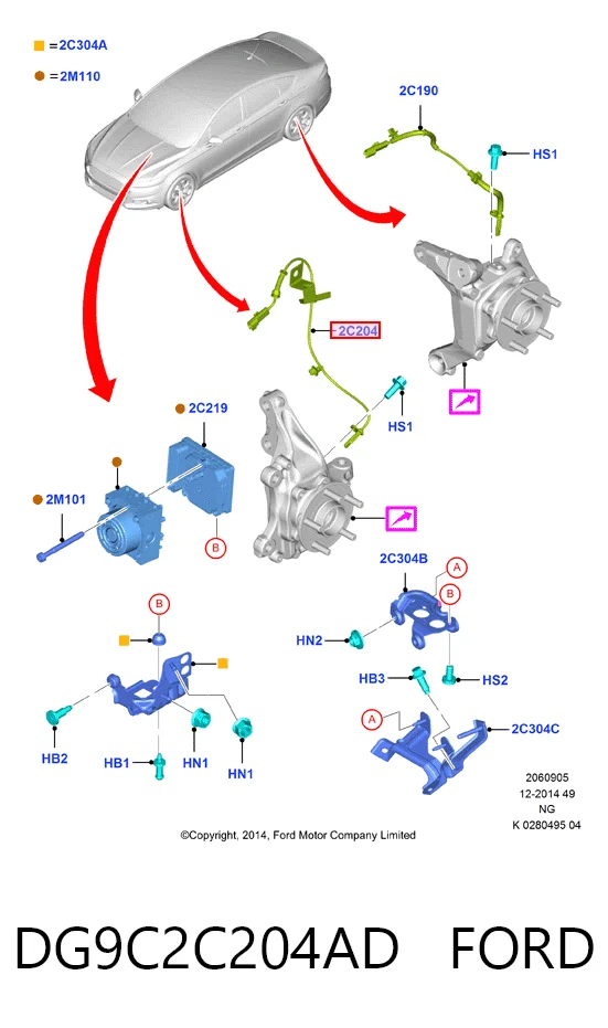 DG9C2C204AD Ford Sensor de freno, delantero derecho