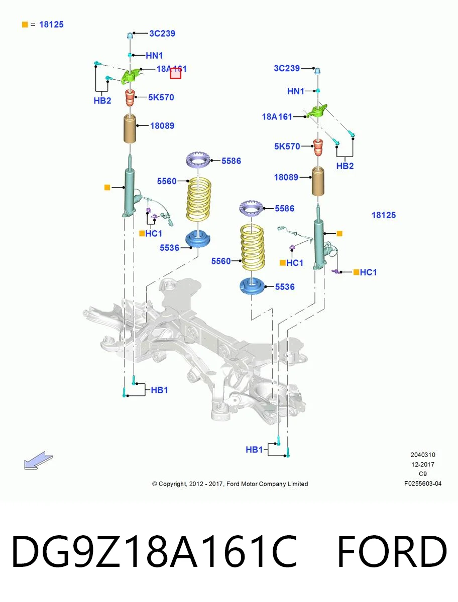 DG9Z18A161C Ford Soporte amortiguador trasero