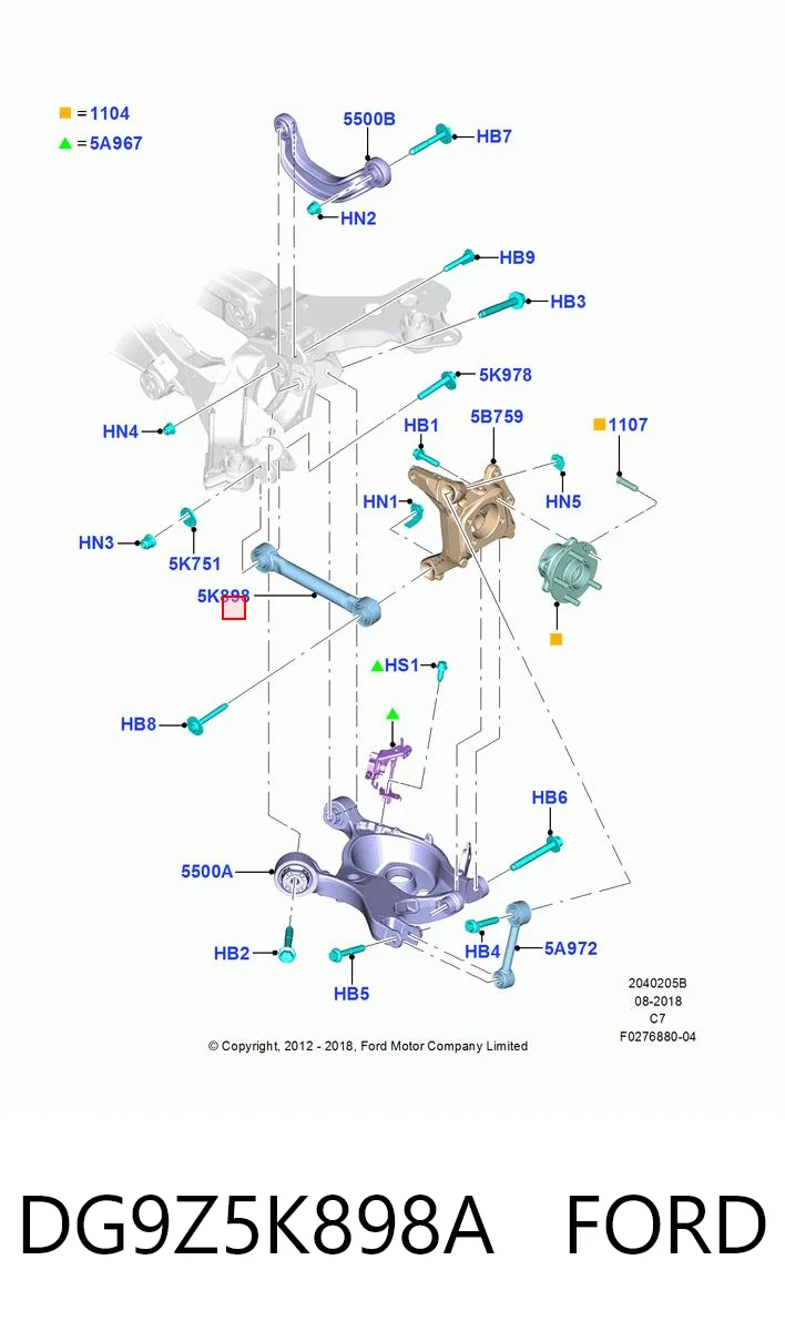 DG9Z5K898A Ford Barra transversal, suspensión de ruedas, eje trasero