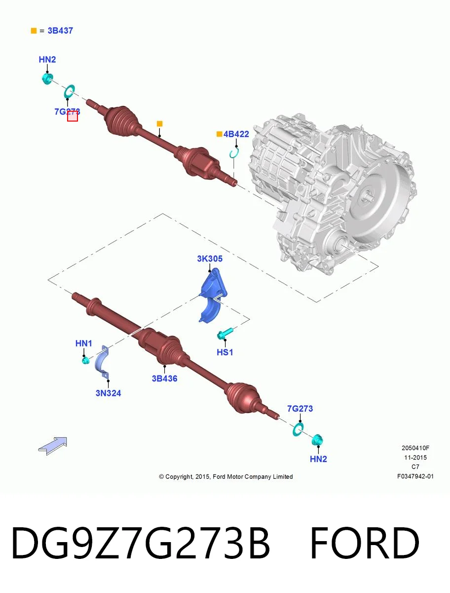 DG9Z7G273B Ford Arandela del diferencial del eje delantero