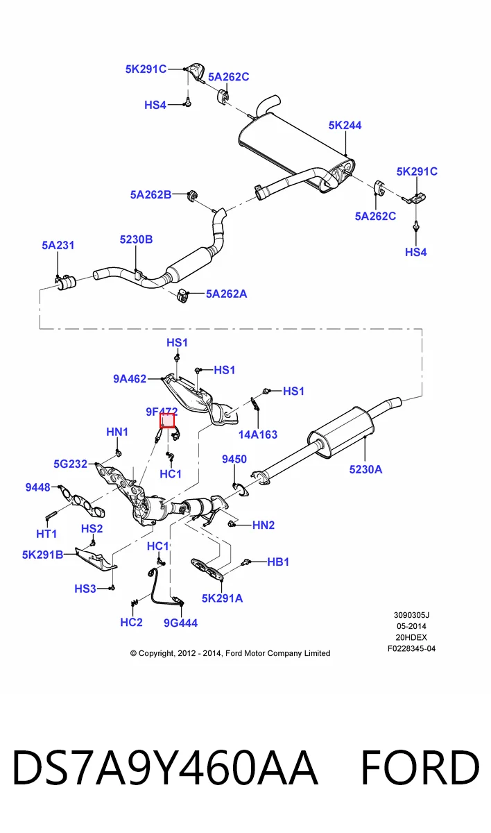 DS7A9Y460AA Ford Sensor de oxígeno previo al catalizador