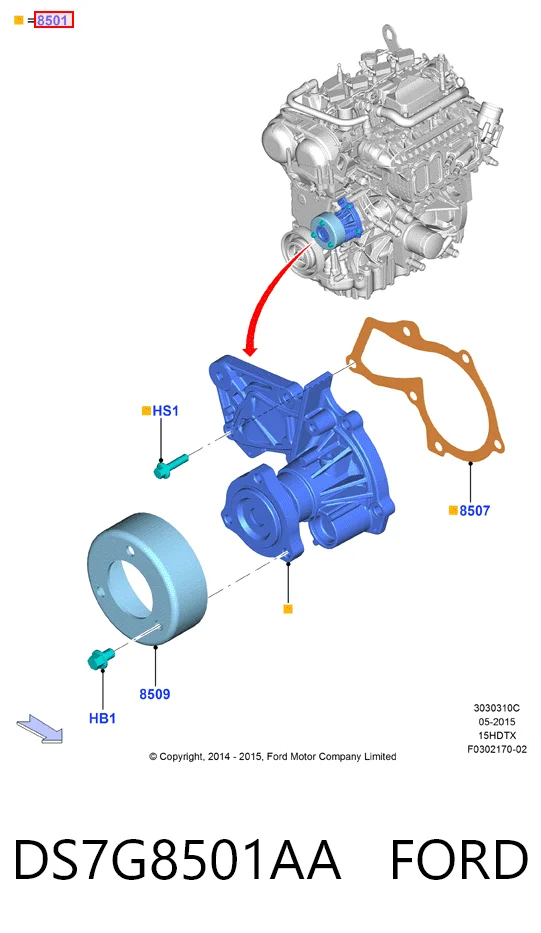 DS7G8501AA Ford Bomba refrigerante coche