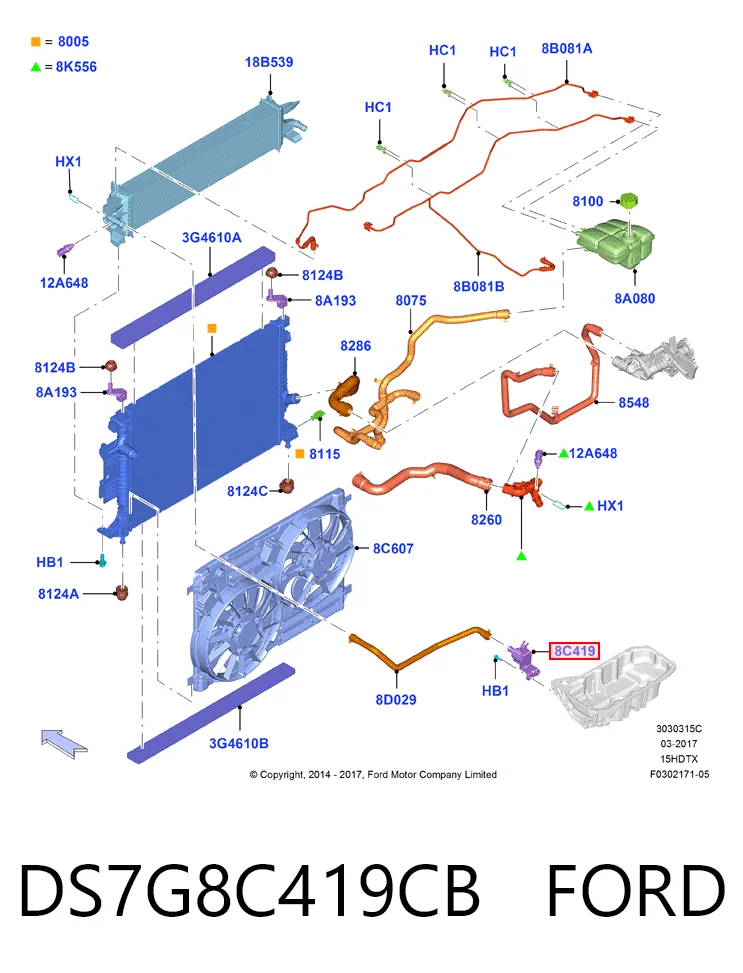 DS7G8C419CB Ford Bomba de agua eléctrica auxiliar