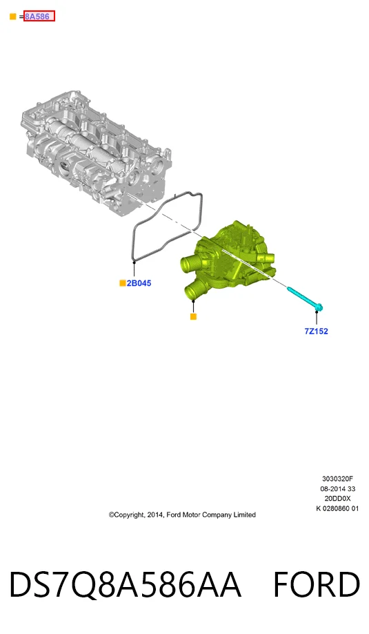 DS7Q8A586AA Ford Caja del termostato