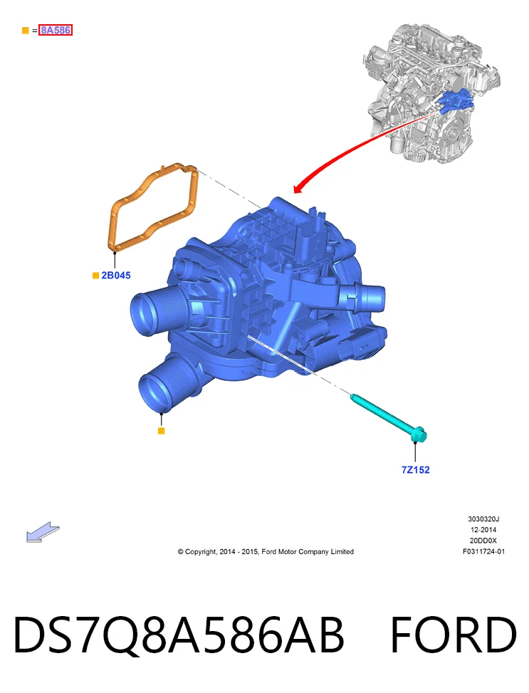 DS7Q8A586AB Ford Caja del termostato