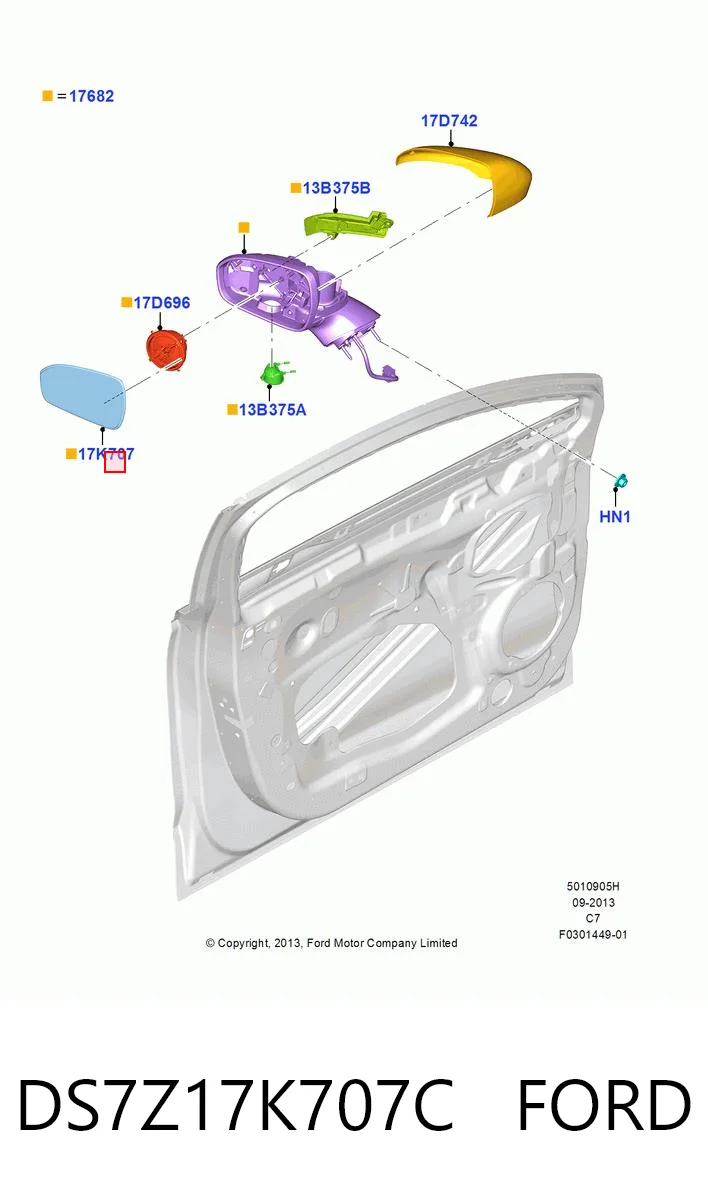 DS7Z17K707C Ford Cristal de espejo retrovisor exterior izquierdo