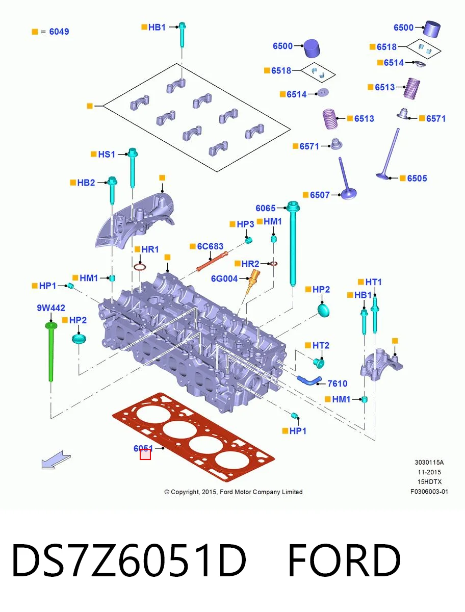 DS7Z6051D Ford Empaquetadura de culata